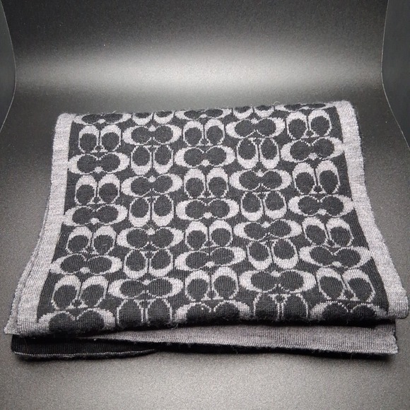 Coach Accessories - Coach Scarf Black Gray 100% Merino Wool 48 X 7 1/4